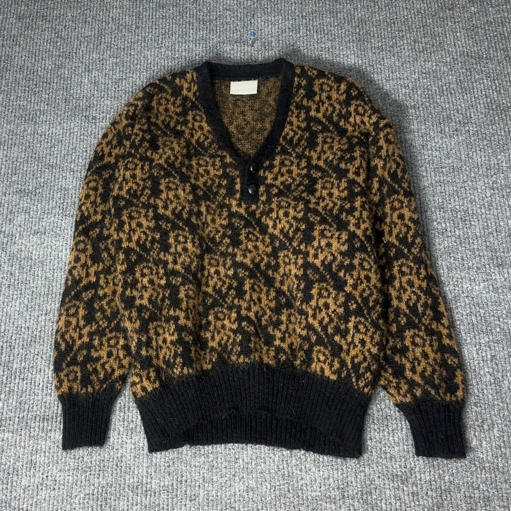 Vintage Alafoss Sweater Mens M Brown Icelandic Wool Henely Pullover Knit